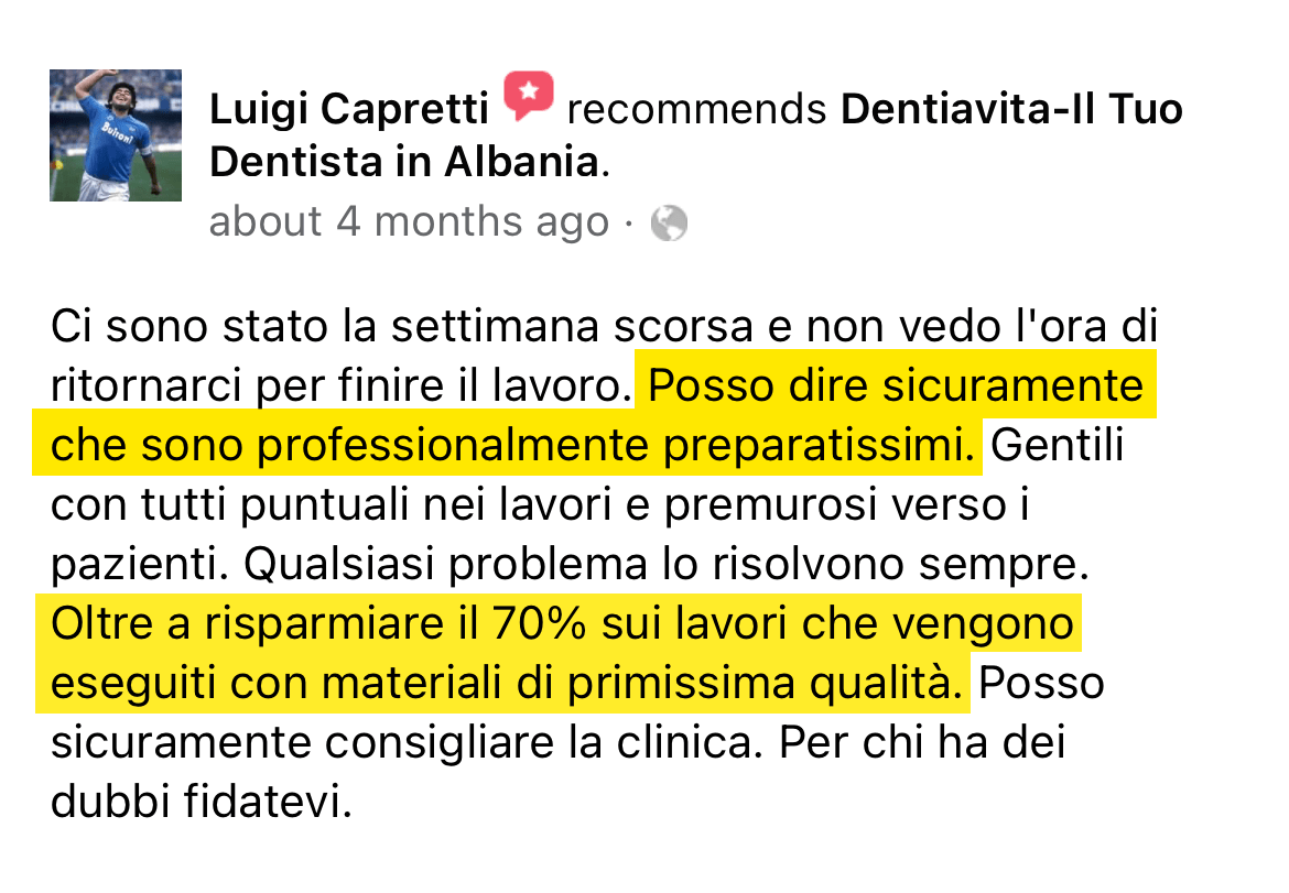 Testimonianza Dentista in Albania